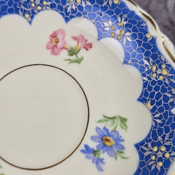 Vintage Kunst Kronsch Florenz Set of 4 Cups Saucers Blue White Gold Bavaria 1950 - Picture 7 of 15